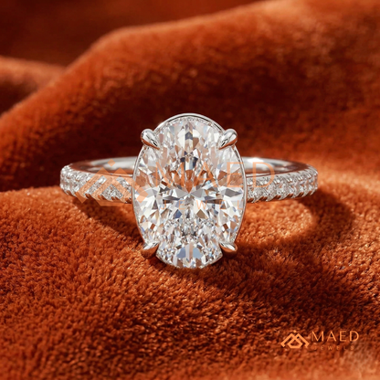 Oval Cut Hidden Halo Engagement Ring | Pavé Band in 14k Gold, Rose Gold & Silver