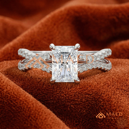 Radiant Cut Criss-Cross Engagement Ring in Sterling Silver, 14K Gold & 14K Rose Gold