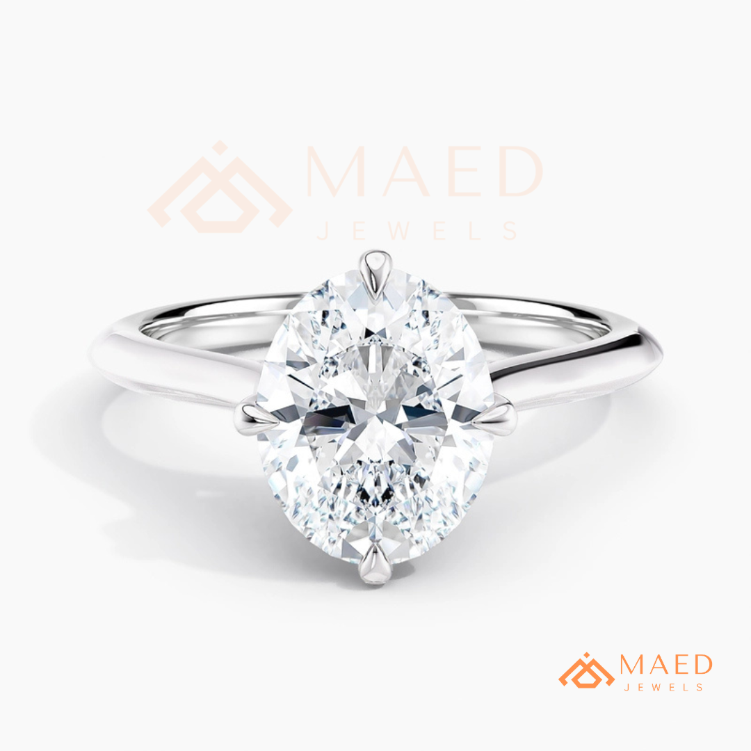 Elongated Oval Cut Solitaire Engagement Ring | 14k Gold, Rose Gold & Sterling Silver