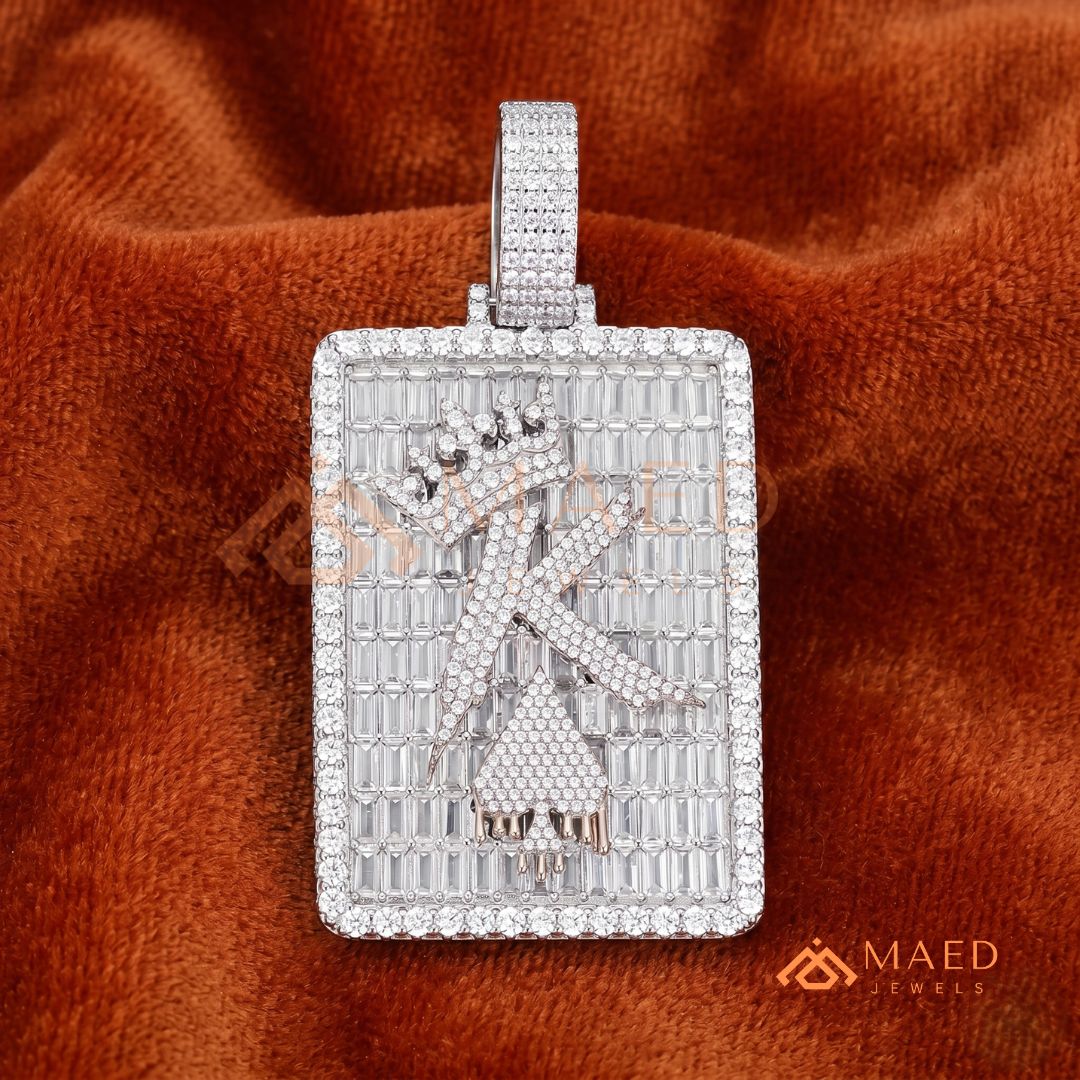 Custom King Spade Tag Pendant with Baguette & Round Cut Diamonds