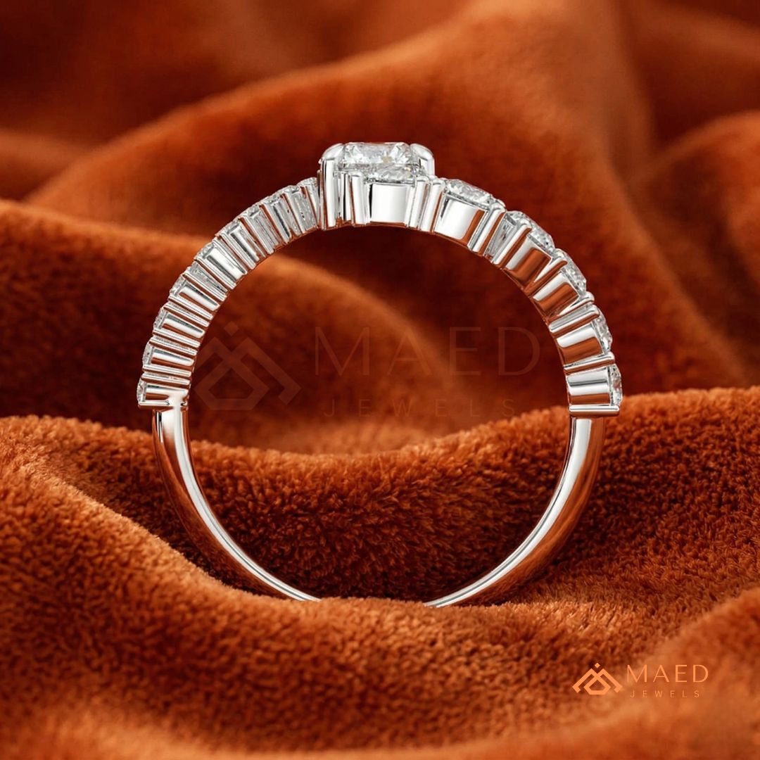 Nature-Inspired Radiant Cut Three-Stone Engagement Ring with Thorn Band in Silver, 14K Gold & Rose Gold