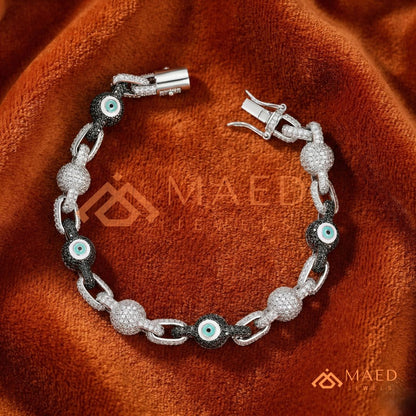 Luxury Diamond & Black Spinel Evil Eye Link Chain Bracelet