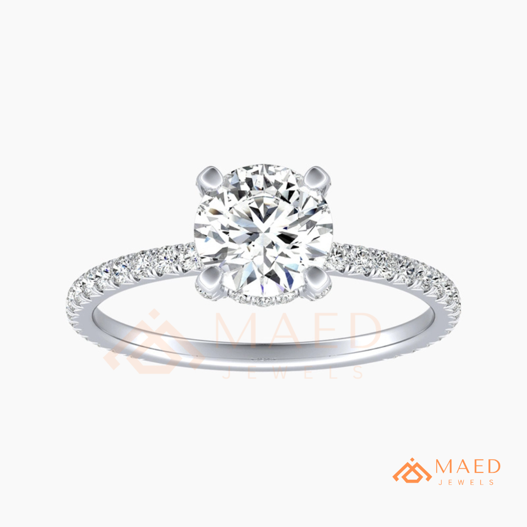 Classic Solitaire Engagement Ring with Pavé Band