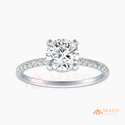 Classic Solitaire Engagement Ring with Pavé Band