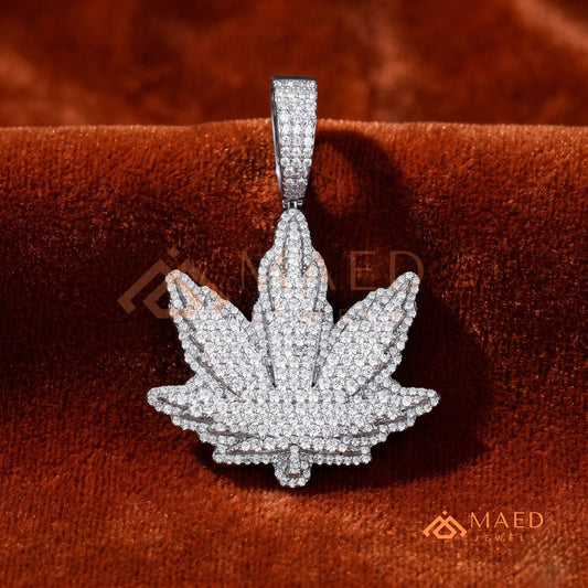 Iced Out Leaf Diamond Pendant | 14K Gold, Rose Gold & Sterling Silver