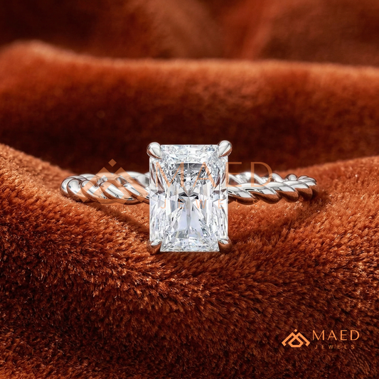 Classic Radiant Cut Twisted Cable Solitaire Ring in Silver, 14K Yellow Gold, or Rose Gold