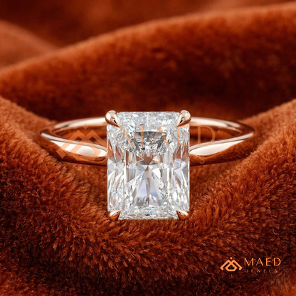 Classic Radiant Cut Solitaire Engagement Ring with Hidden Halo in Silver, 14K Gold & Rose Gold