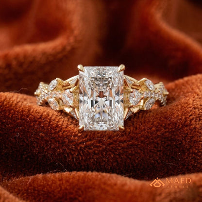 Radiant Cut Engagement Ring with Marquise Cluster Band in Silver, 14K Gold, & 14K Rose Gold
