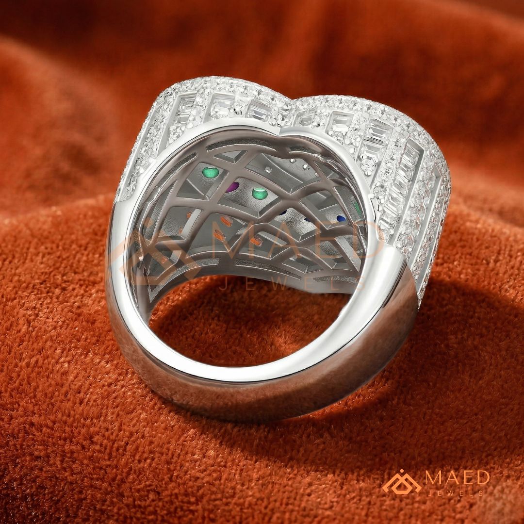 Luxury Multi-Color Iced Heart Statement Ring – 925 Silver, 14K Gold & Rose Gold