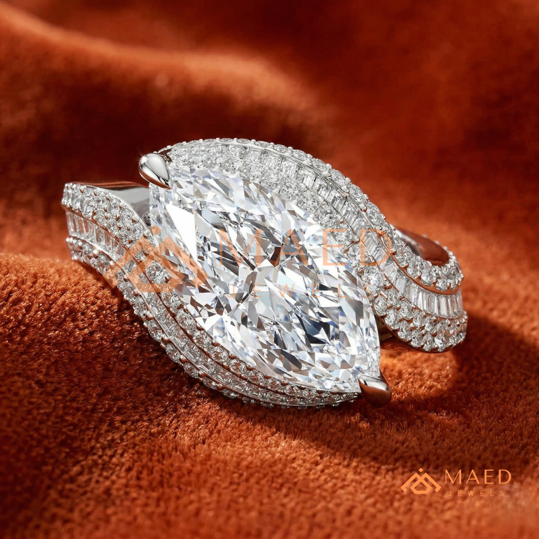 Marquise Cut Bypass Cocktail Ring in Sterling Silver, 14K Gold & 14K Rose Gold