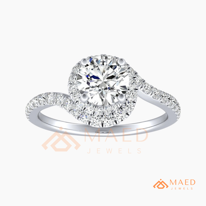 Moissanite Bypass Halo Engagement Ring in 14K Gold, Rose Gold & Sterling Silver | Twisted Pave Diamond Accent Ring for Women