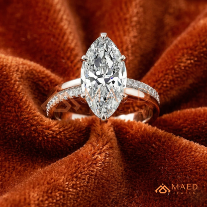 Marquise Cut Split Shank Engagement Ring in Sterling Silver, 14k Gold, or 14k Rose Gold