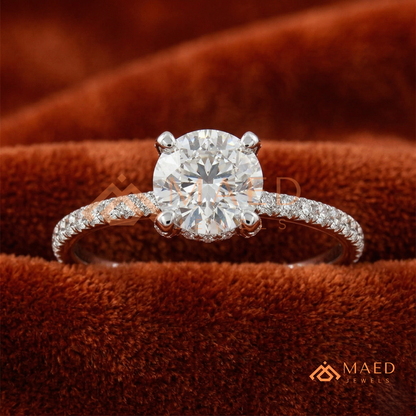 Classic Solitaire Engagement Ring with Pavé Band