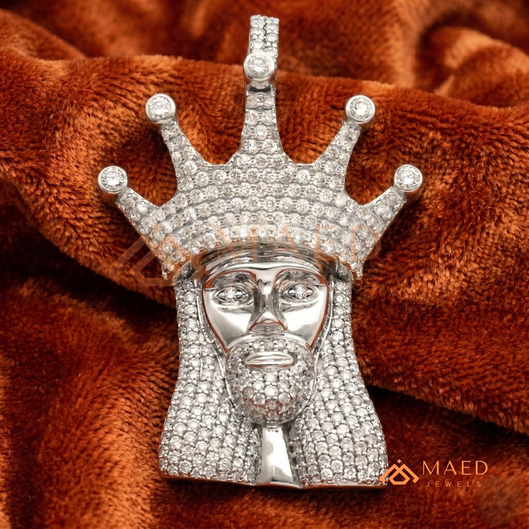 Iced Out King Jesus Head Statement Pendant | Silver, 14K Yellow & Rose Gold