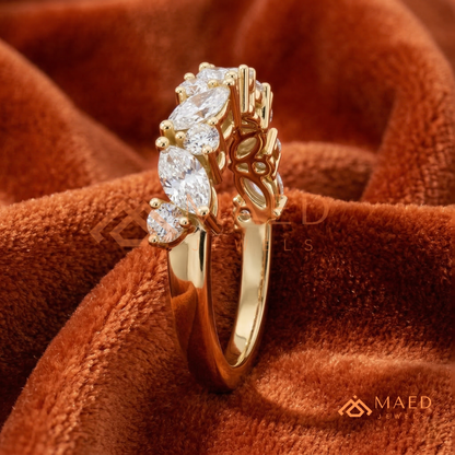 Marquise Diamond Cluster Stackable Anniversary Band – Silver, Yellow & Rose Gold