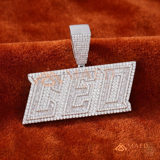 Custom "CEO" Baguette & Round Diamond Iced-Out Pendant in Silver, 14K Gold, & 14K Rose Gold
