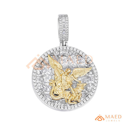 Saint Michael Medallion Pendant – Trillion Cut & Baguette Hip Hop Necklace