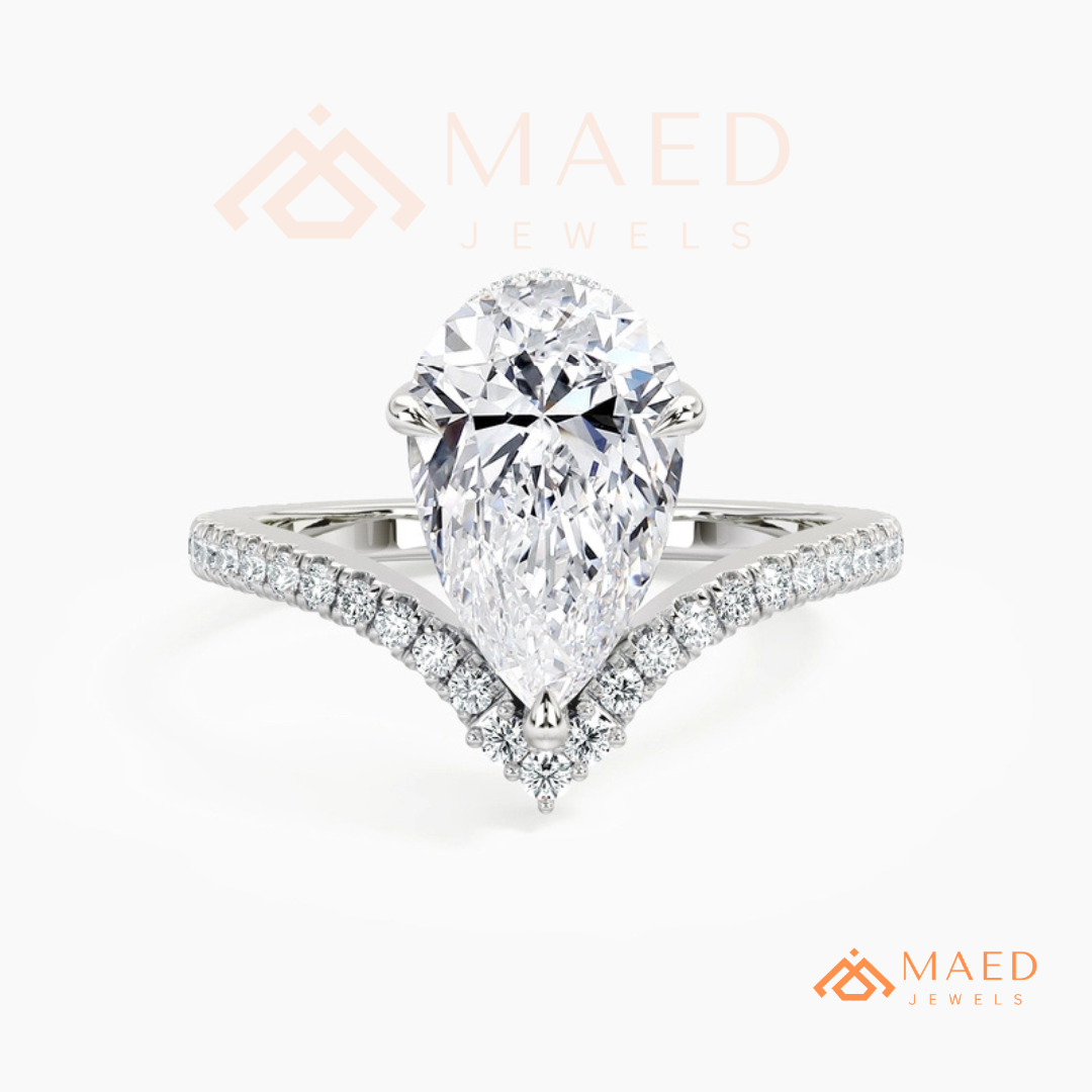 Pear Cut Chevron Engagement Ring in Sterling Silver, 14K Gold & 14K Rose Gold