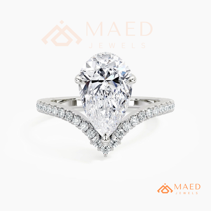 Pear Cut Chevron Engagement Ring in Sterling Silver, 14K Gold & 14K Rose Gold