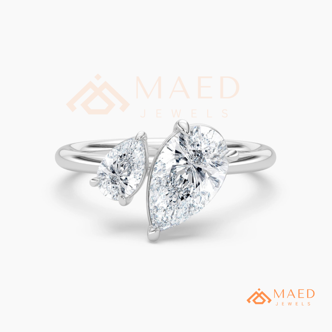 Toi et Moi Dual Pear Cut Bypass Engagement Ring in 14K Gold, Rose Gold & Silver