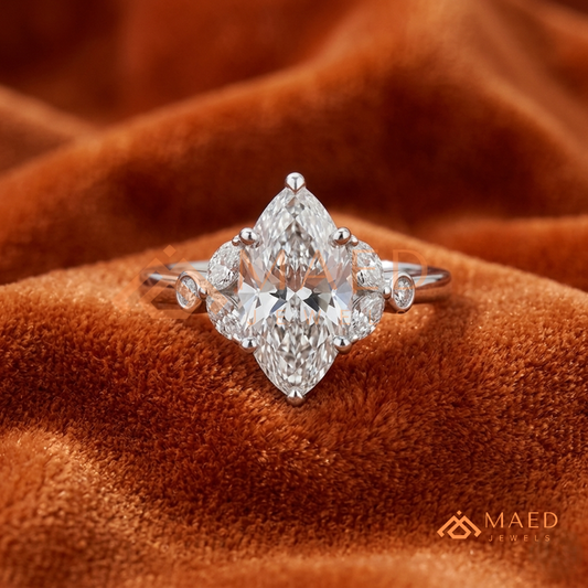 Vintage Marquise Flora Diamond Simulant Ring in 14K Yellow Gold, Rose Gold & Silver