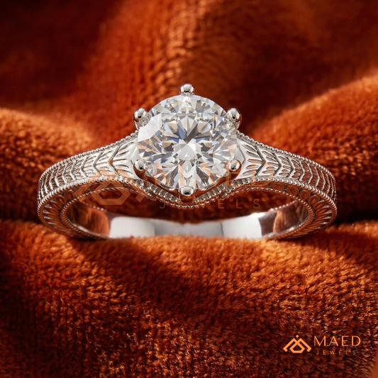 Heirloom Wheat Pattern Round Cut Ring in 14K Yellow Gold, Rose Gold & Sterling Silver