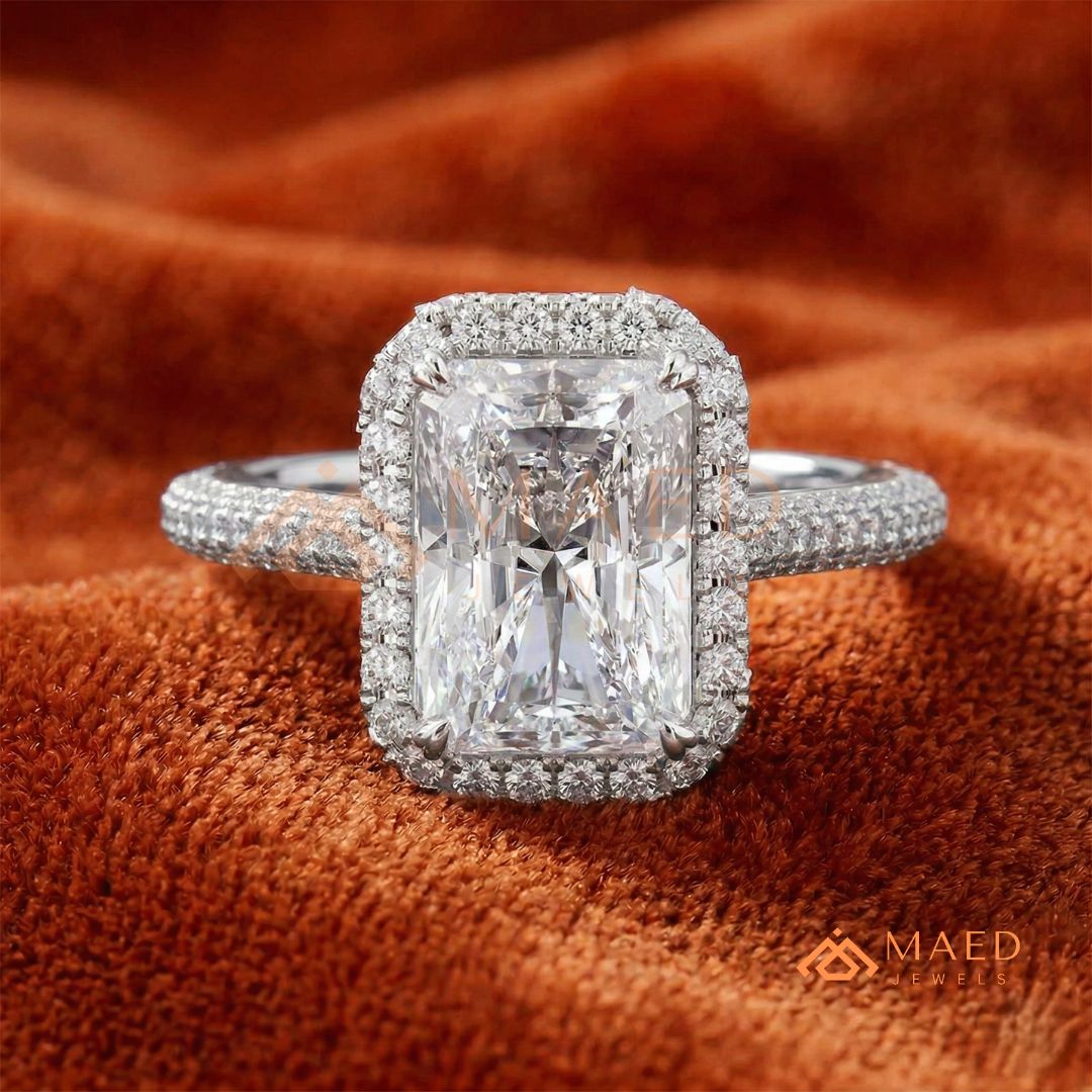 Radiant Cut Halo Engagement Ring in Sterling Silver, 14K Gold & 14K Rose Gold