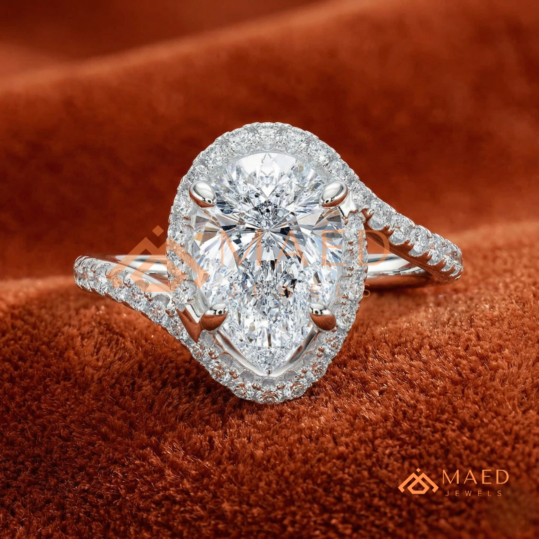 Pear Cut Halo Bypass Engagement Ring in Sterling Silver, 14K Gold & 14K Rose Gold