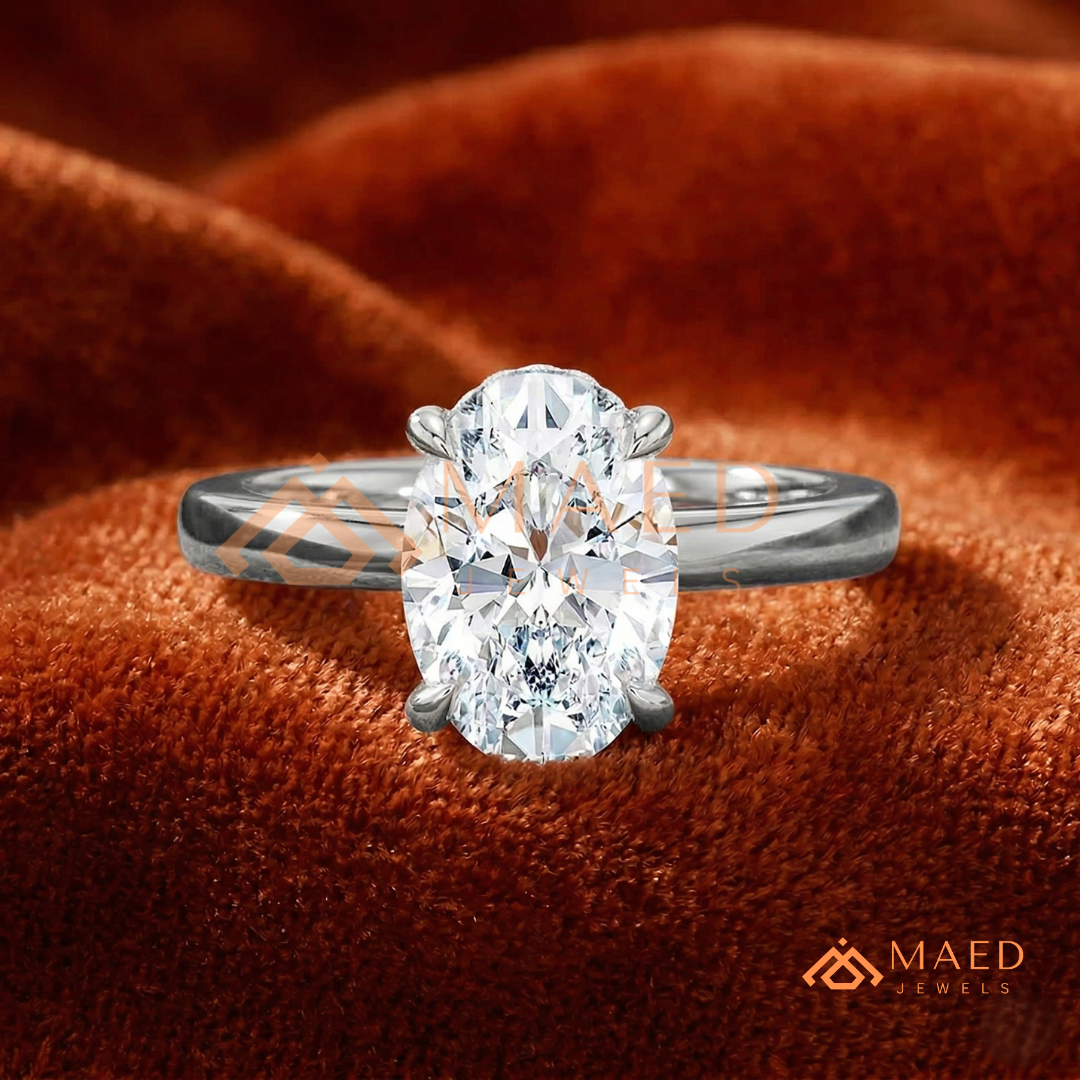 Classic Oval Cut Moissanite Solitaire Ring | 14K Gold, Rose Gold & Sterling Silver Engagement Ring for Women