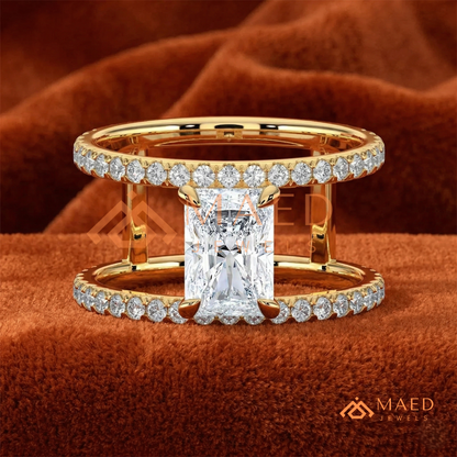 Radiant Cut Double Band Engagement Ring | Floating Open Spacer Pavé Cuff