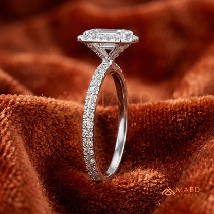 Emerald Cut Halo Engagement Ring in Sterling Silver, 14K Gold & 14K Rose Gold