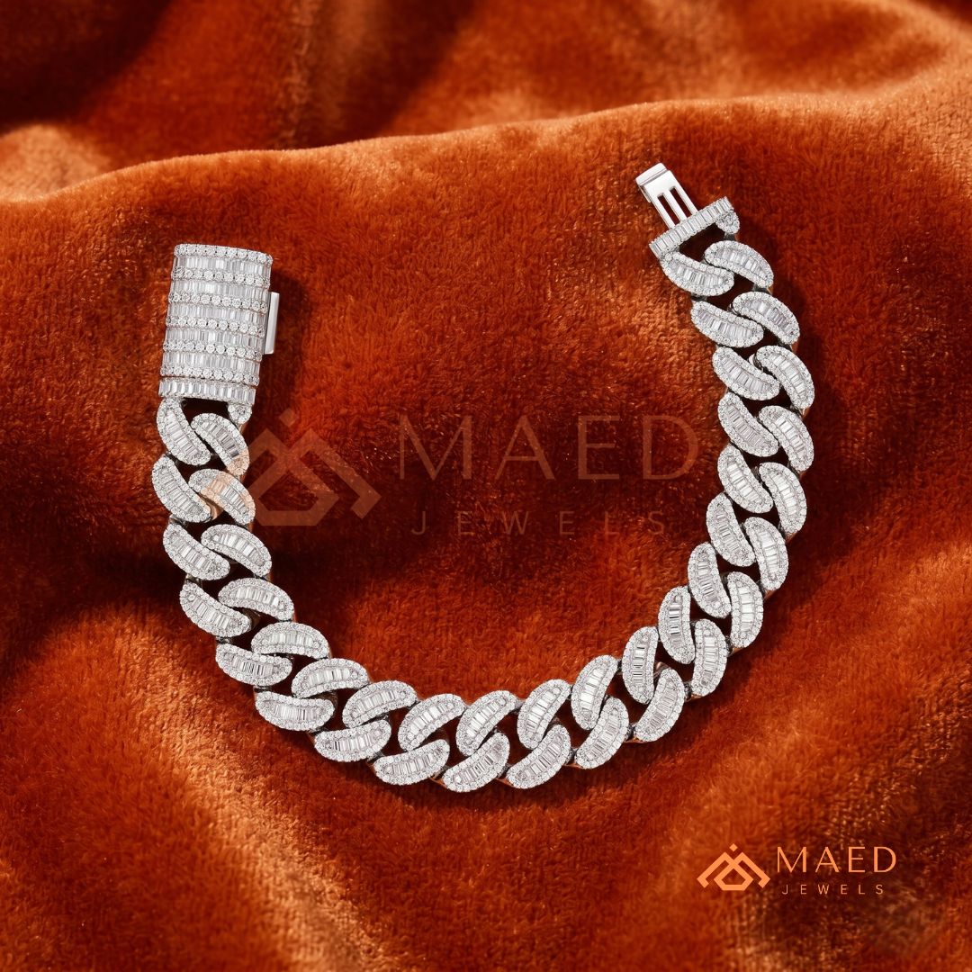 Iced Baguette Cuban Link Bracelet – 925 Silver, Gold & Rose Gold