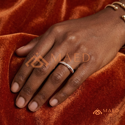 Scattered Baguette & Round Cut Diamond Wedding Band | Mosaic Cluster Anniversary Ring in Silver, 14K Gold, & Rose Gold