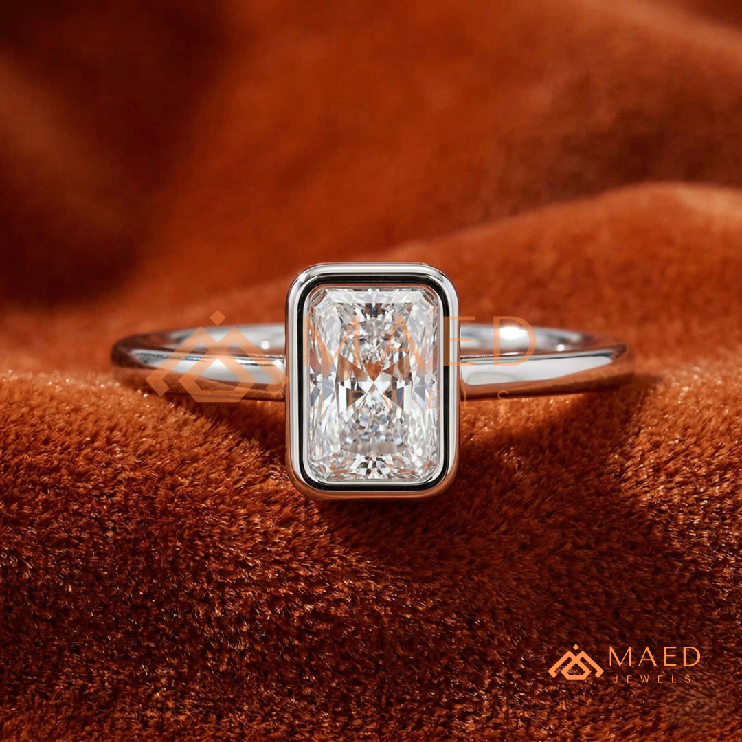 Radiant Cut Diamond Bezel Solitaire Ring | 14k Gold, Rose Gold & Sterling Silver