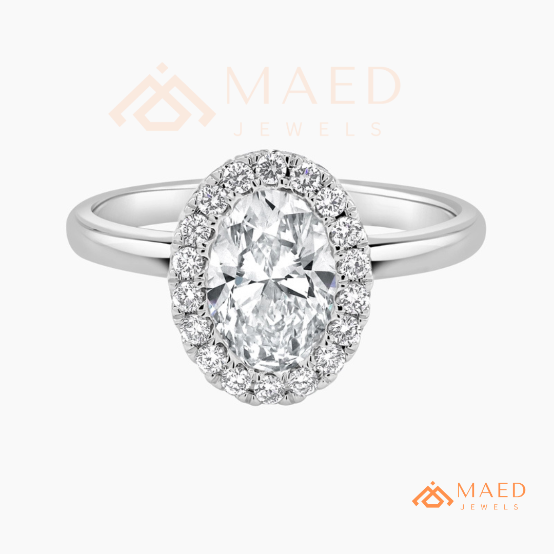 Classic Oval Cut Halo Engagement Ring in 14K Gold, Rose Gold & Silver