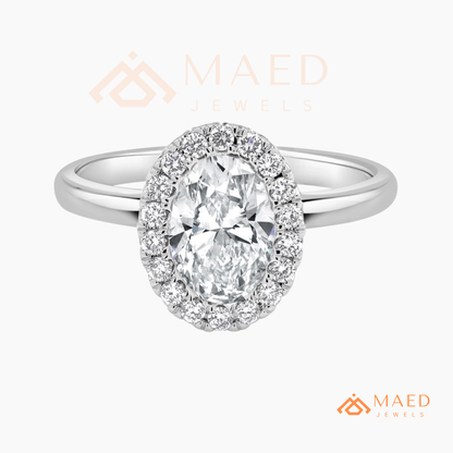 Classic Oval Cut Halo Engagement Ring in 14K Gold, Rose Gold & Silver