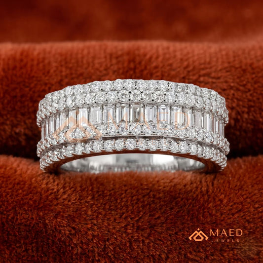 5-Row Hybrid Eternity Cigar Ring – Silver, 14K Yellow & Rose Gold