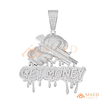 Iced Out "GET MONEY" Drip Pendant – 14K Gold, Rose Gold & Sterling Silver Hip Hop Charm