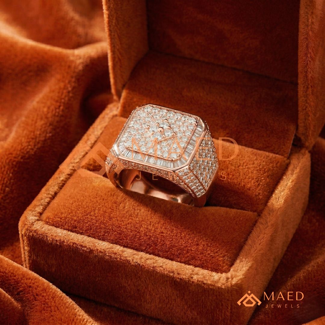 Men's Square Pave & Baguette Diamond Ring | Silver, 14K Gold & Rose Gold