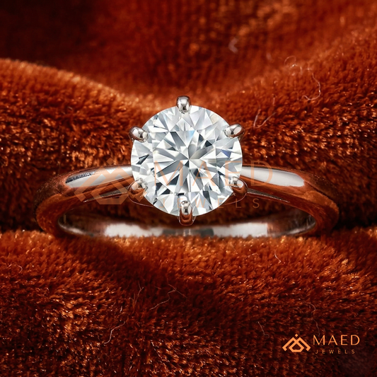 Classic Round Brilliant [Gemstone Type] Tiffany Style Ring in 14K Yellow Gold, Rose Gold & Silver