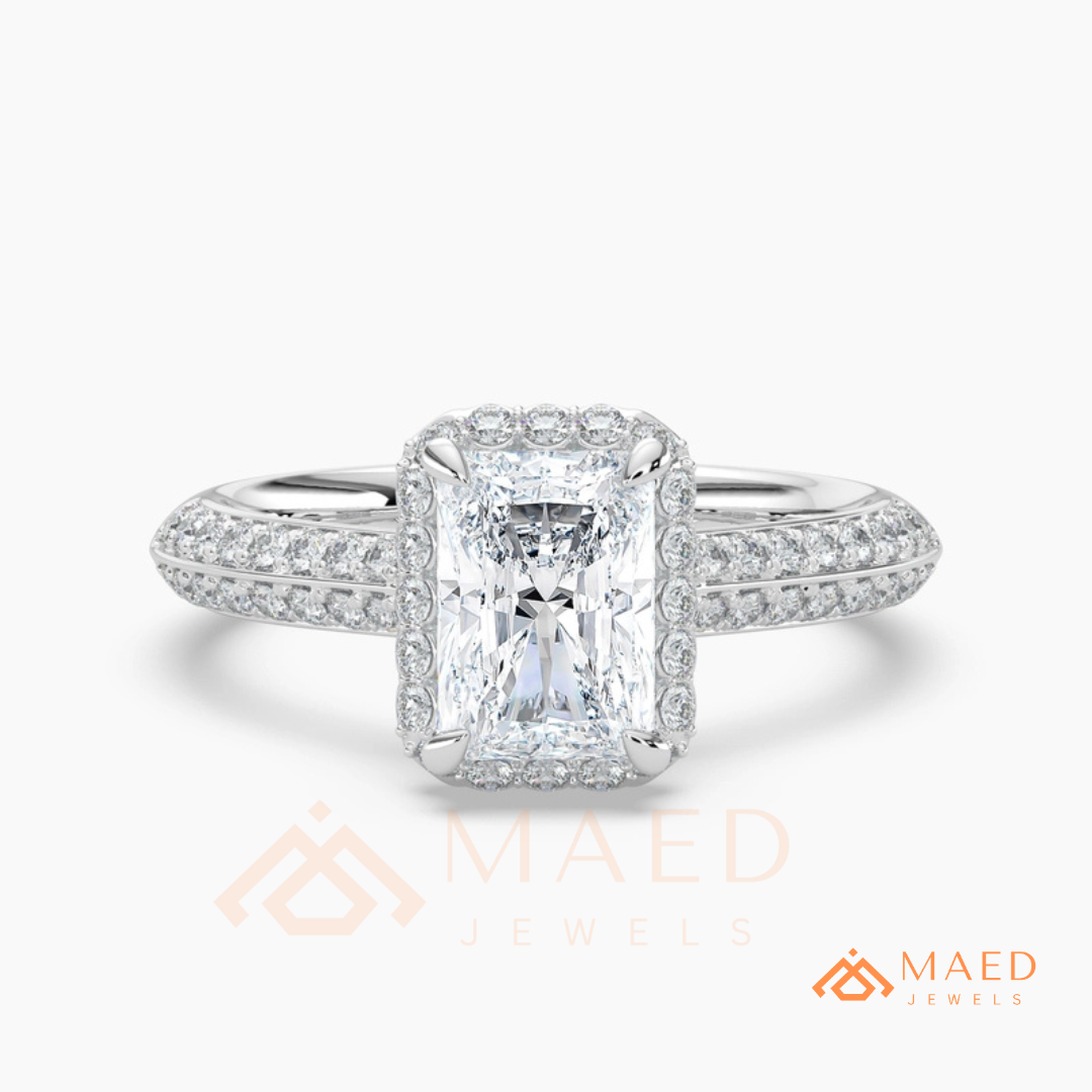 Classic Round 3-Stone Engagement Ring with Twisted Pavé Band