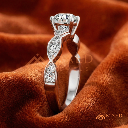 Marquise Accent Solitaire Engagement Ring – Minimalist Diamond Ring