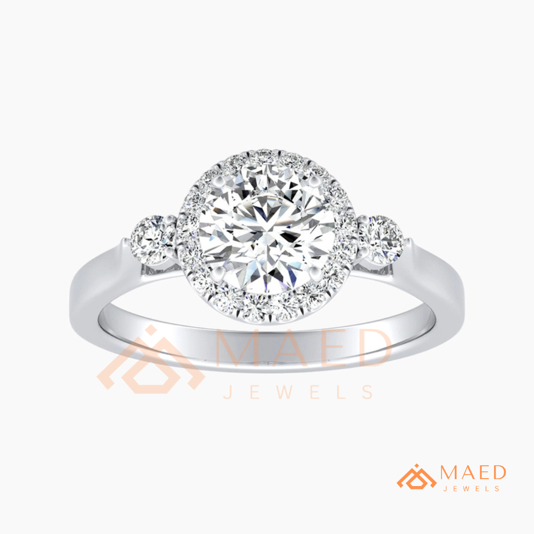 Majestic Oval Halo Diamond Simulant Ring in 14K Yellow Gold, Rose Gold & Sterling Silver