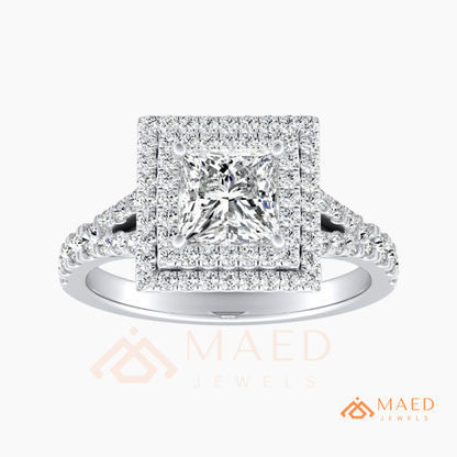 Vintage Oval Cut Geometric Shield Ring | Marquise & Round Pavé Chevron Band
