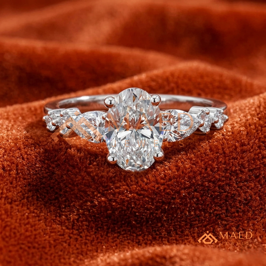 Devotion Oval and Pear Cut Multi-Stone Ring in 14K Yellow Gold, Rose Gold & Silver