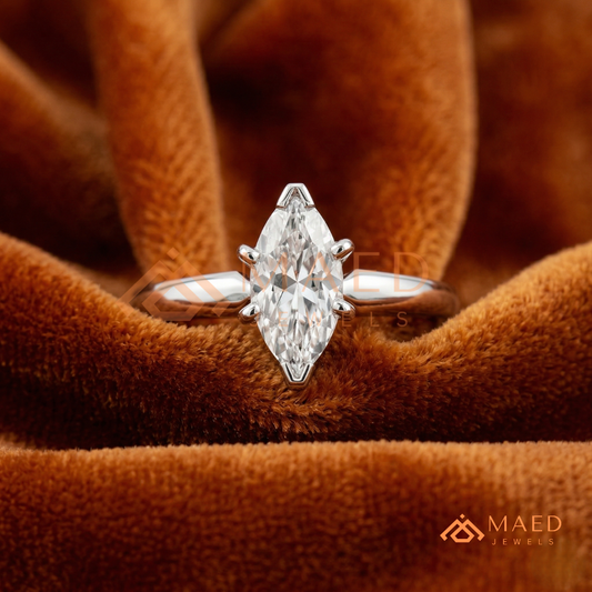 Minimalist Marquise Cut [Gemstone Type] Tapered Solitaire Ring in 14K Yellow Gold, Rose Gold & Silver