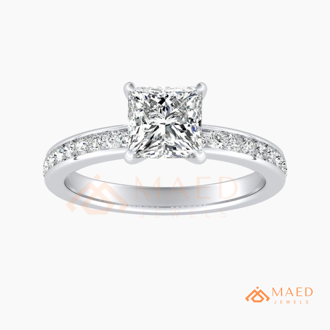 Princess Cut Diamond Engagement Ring | 14k Gold, Rose Gold & Sterling Silver Sparkle Solitaire Accented Band