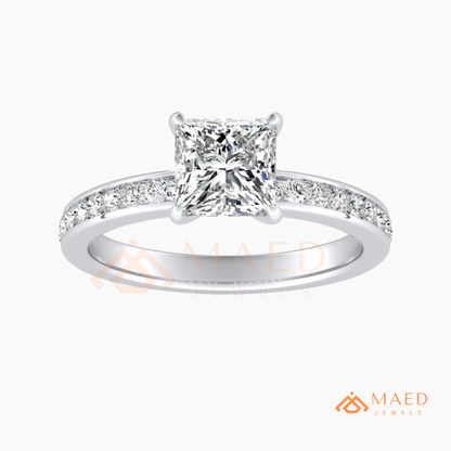 Princess Cut Diamond Engagement Ring | 14k Gold, Rose Gold & Sterling Silver Sparkle Solitaire Accented Band