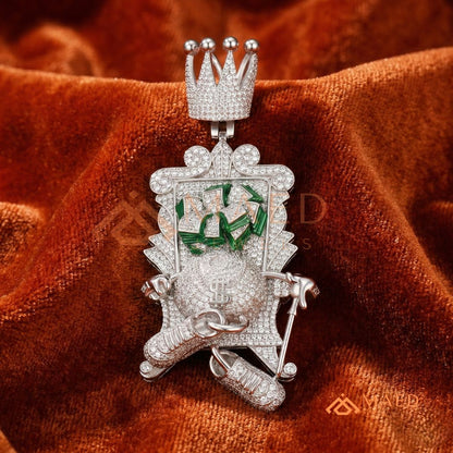 Iced Out King of Cash Throne Pendant - 14K Gold, Rose Gold & Silver Hip Hop Jewelry
