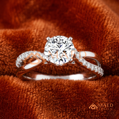 Round Cut Twisted Vine Engagement Ring in 14K Gold, Rose Gold & Sterling Silver | Infinity Pave Wedding Band